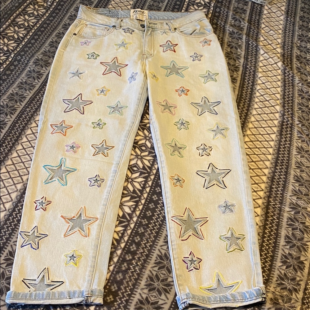 Revice  American Made Denim Embroidered Colored Star Jeans Size 29